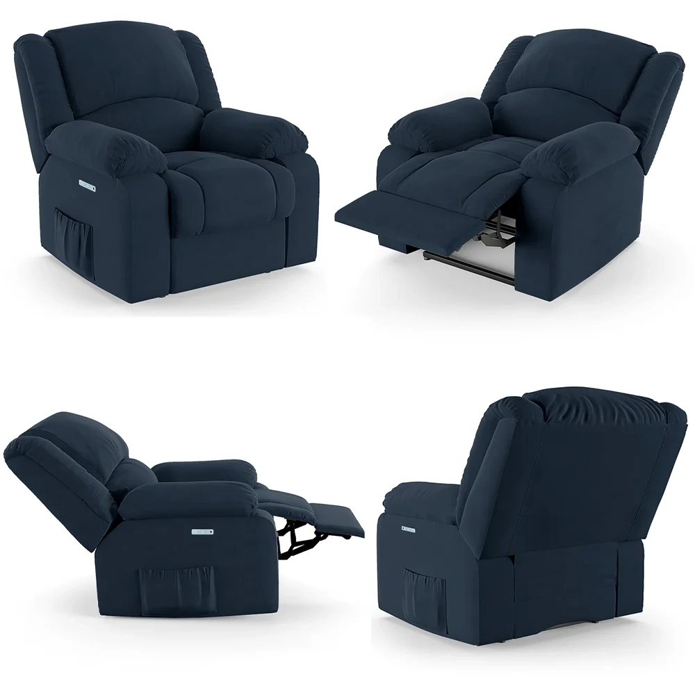 Poltrona do Papai Reclinável Pietra Elétrica LED Massagem FH9 Veludo Azul - Mpozenato