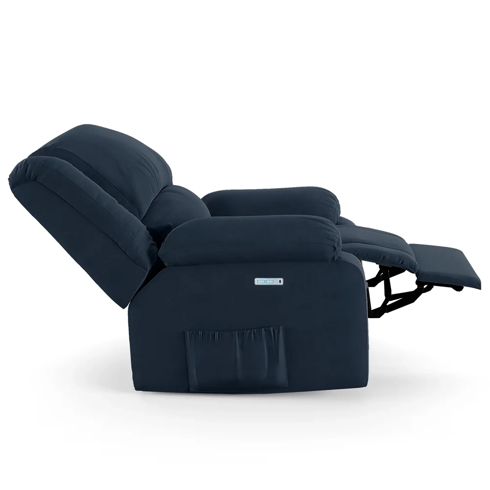 Poltrona do Papai Reclinável Pietra Elétrica LED Massagem FH9 Veludo Azul - Mpozenato