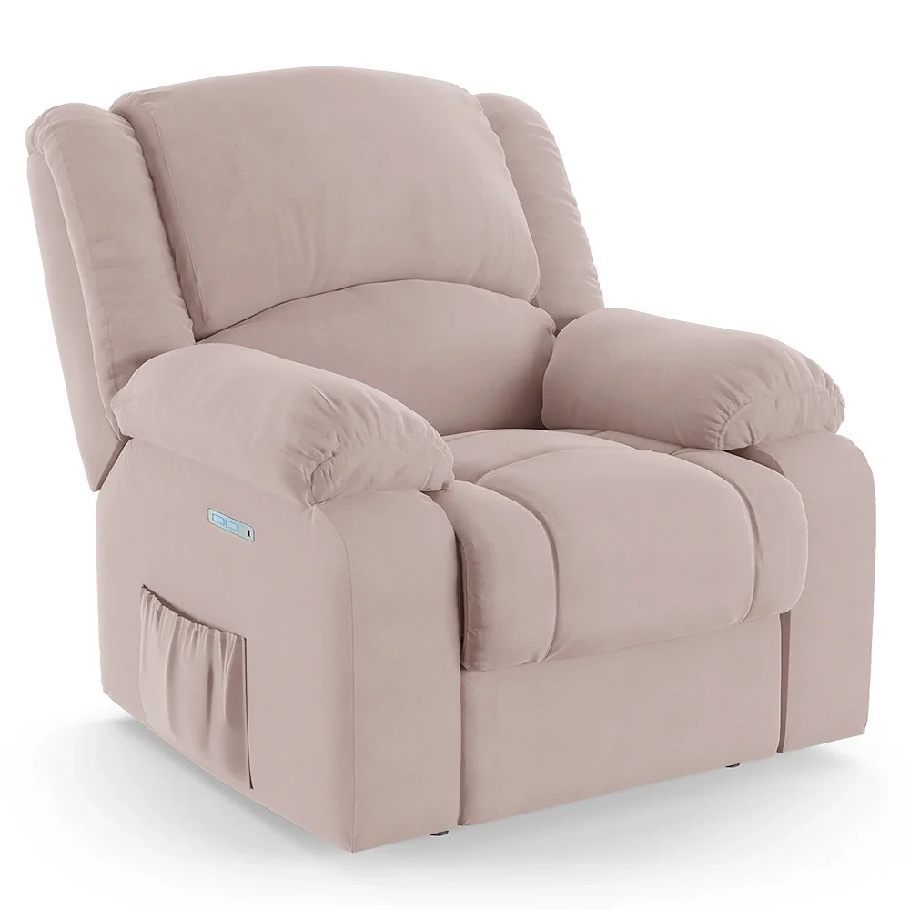 Poltrona do Papai Reclinável Pietra Elétrica LED Massagem FH9 Veludo Rosê - Mpozenato