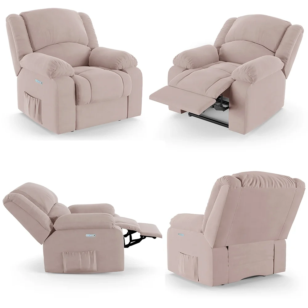 Poltrona do Papai Reclinável Pietra Elétrica LED Massagem FH9 Veludo Rosê - Mpozenato