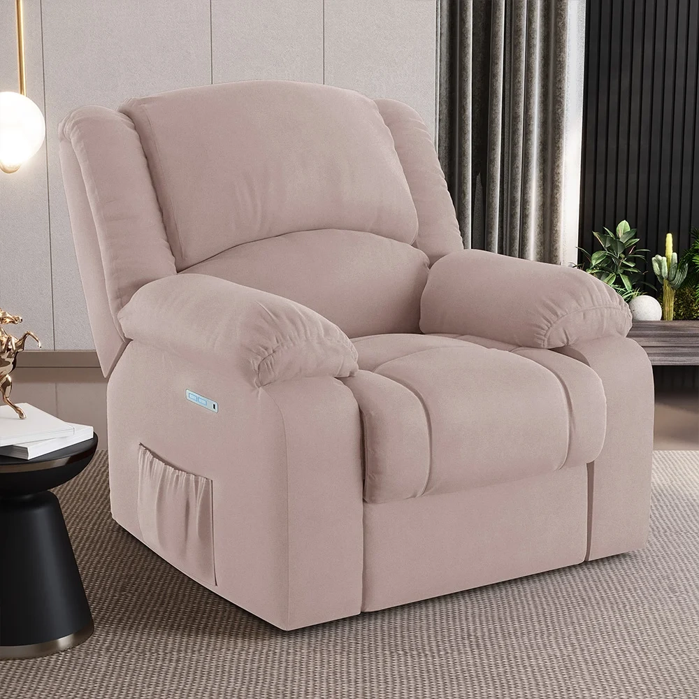 Poltrona do Papai Reclinável Pietra Elétrica LED Massagem FH9 Veludo Rosê - Mpozenato