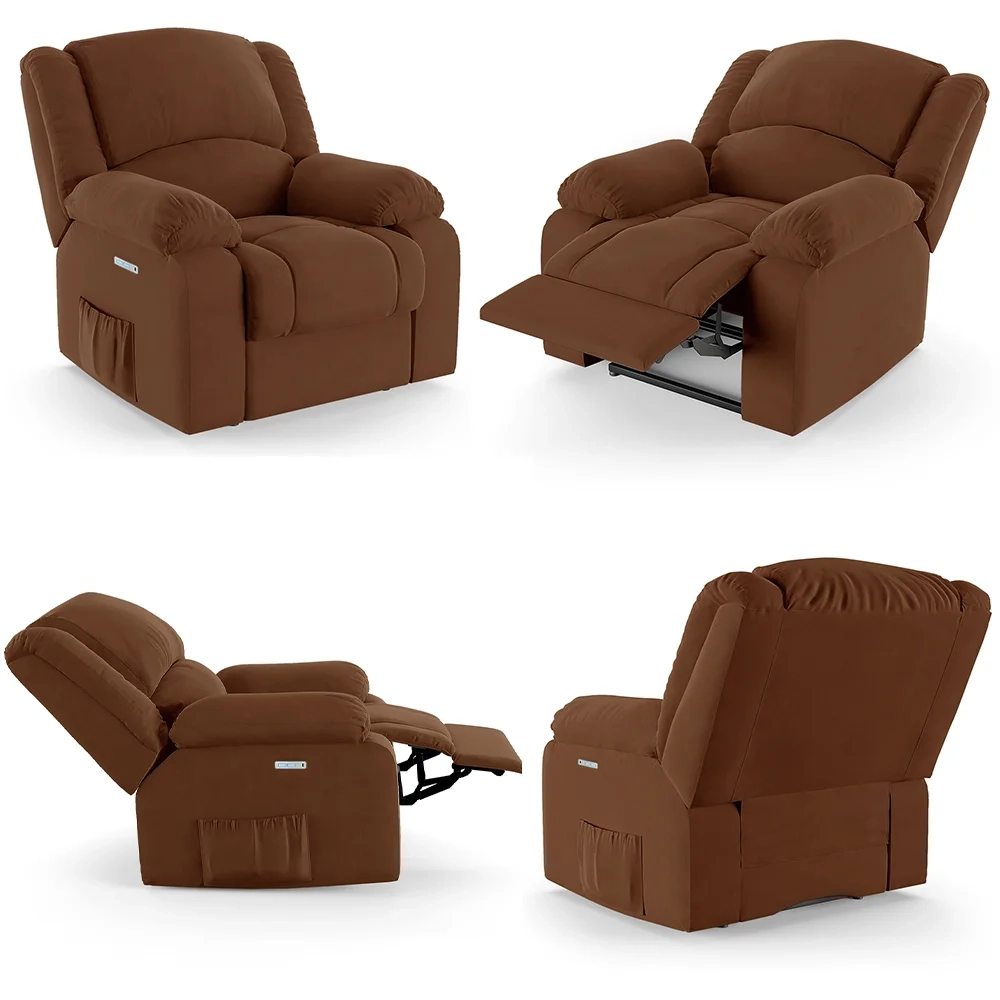 Poltrona do Papai Reclinável Pietra Elétrica LED Massagem FH9 Veludo Terracota - Mpozenato