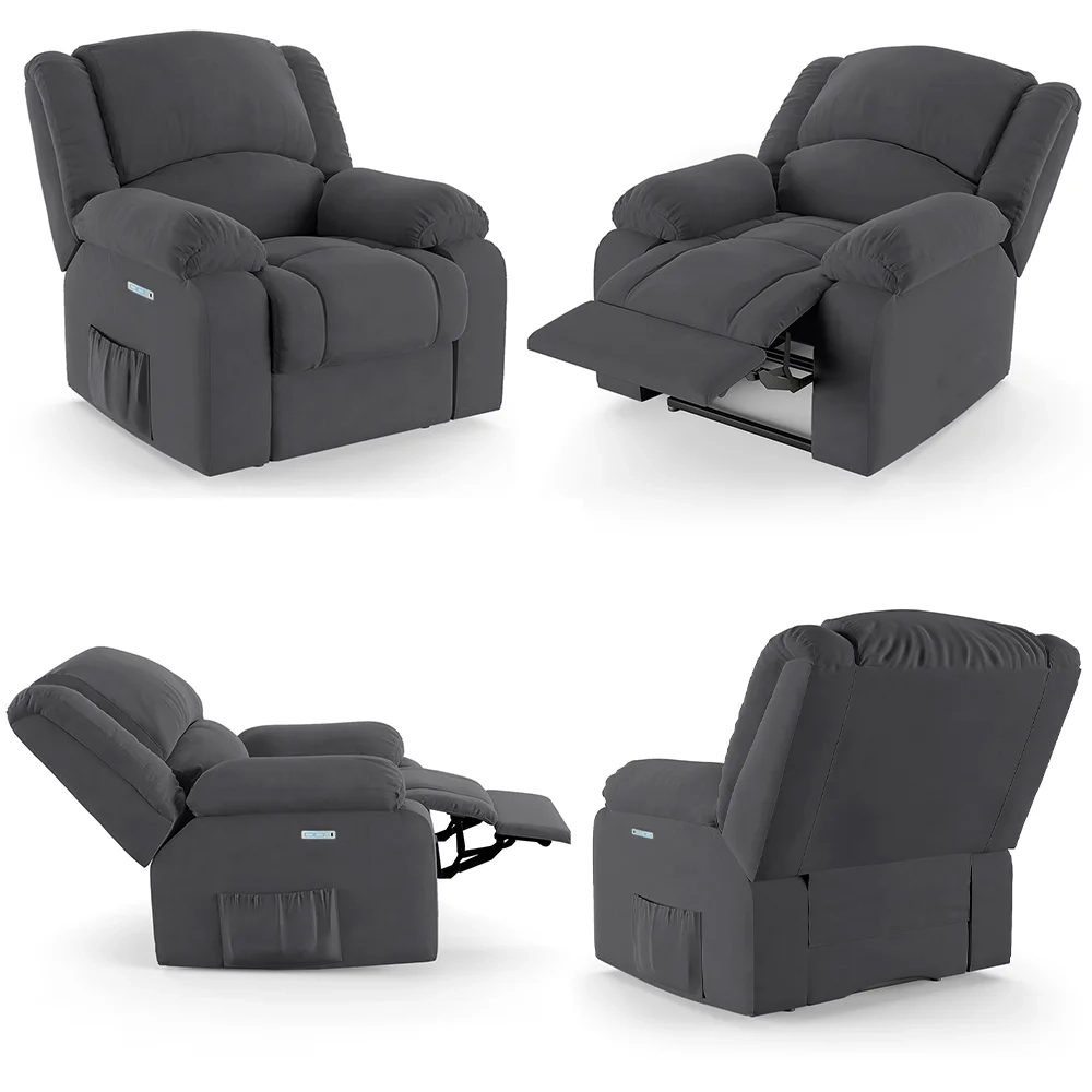 Poltrona do Papai Reclinável Pietra Elétrica LED Massagem FH9 Veludo Cinza - Mpozenato