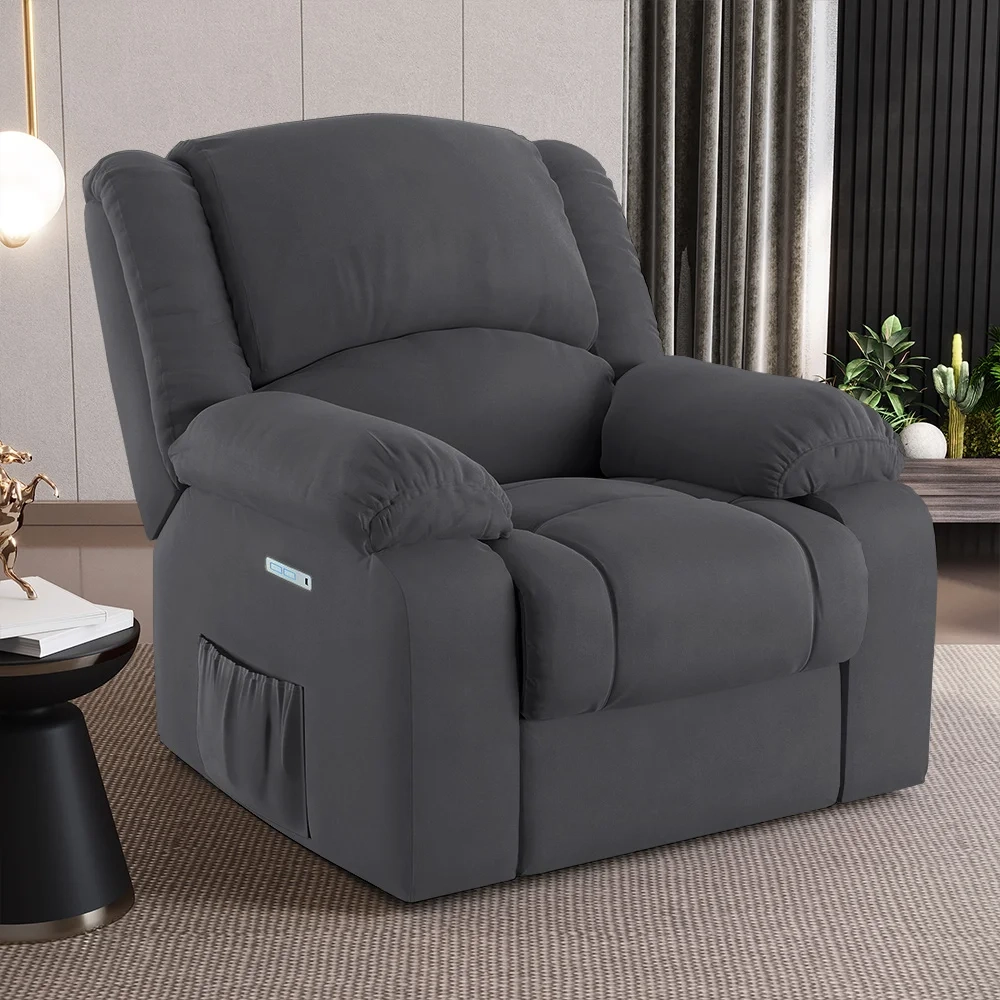 Poltrona do Papai Reclinável Pietra Elétrica LED Massagem FH9 Veludo Cinza - Mpozenato