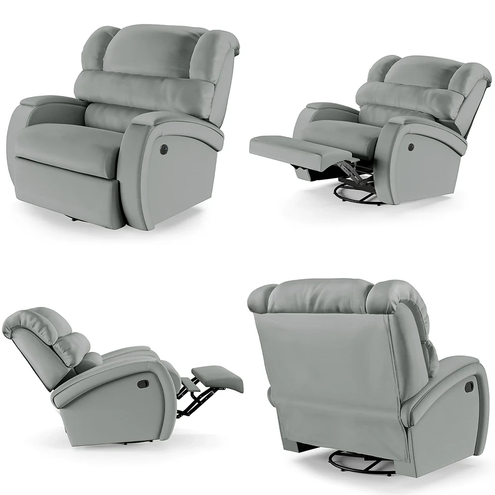 Poltrona do Papai Reclinável Kalie Glider Giratória Massagem FH9 PU Cinza - Mpozenato