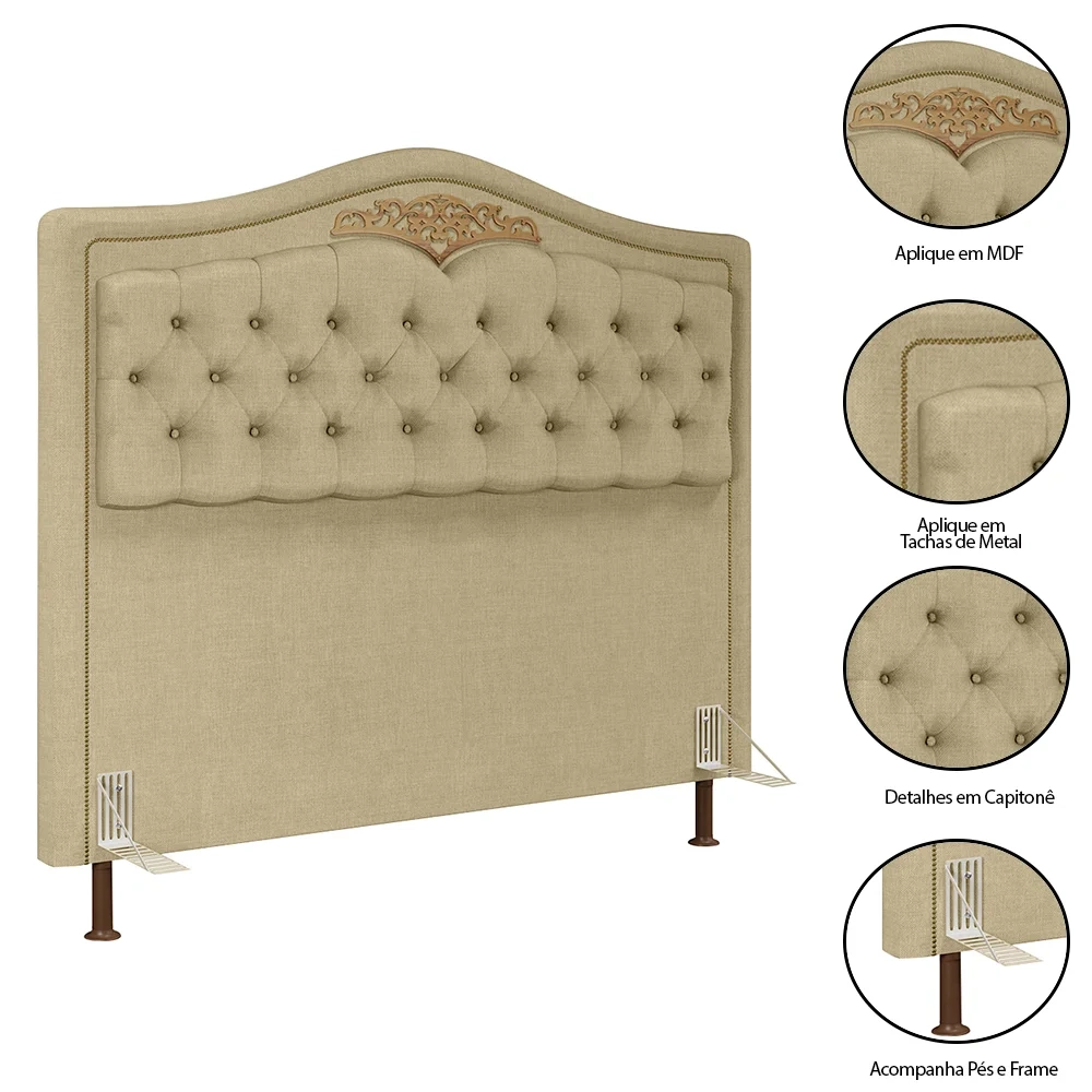 Cabeceira Cama Box Casal Queen 160cm com Tachas Imperial J02 Linho Areia - Mpozenato