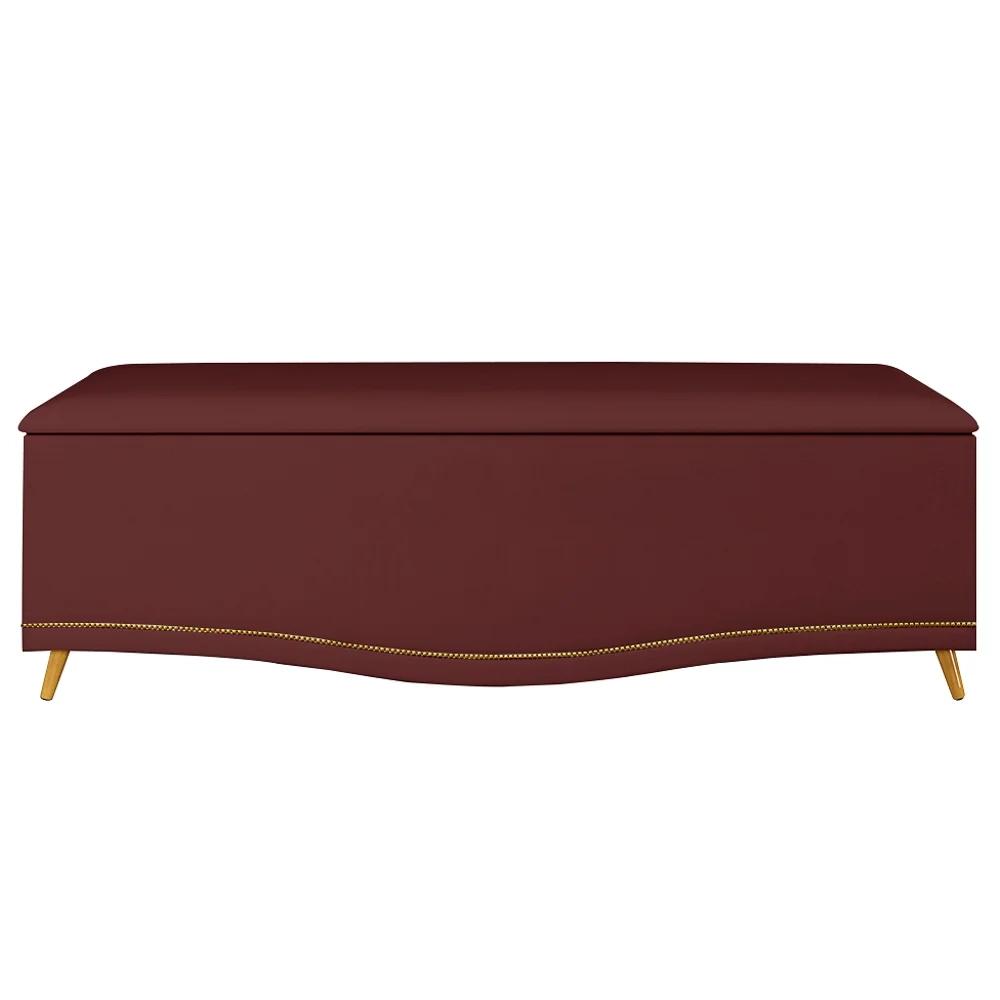 Calçadeira Baú King 195cm com Tachas Imperial J02 Veludo Bordô - Mpozenato