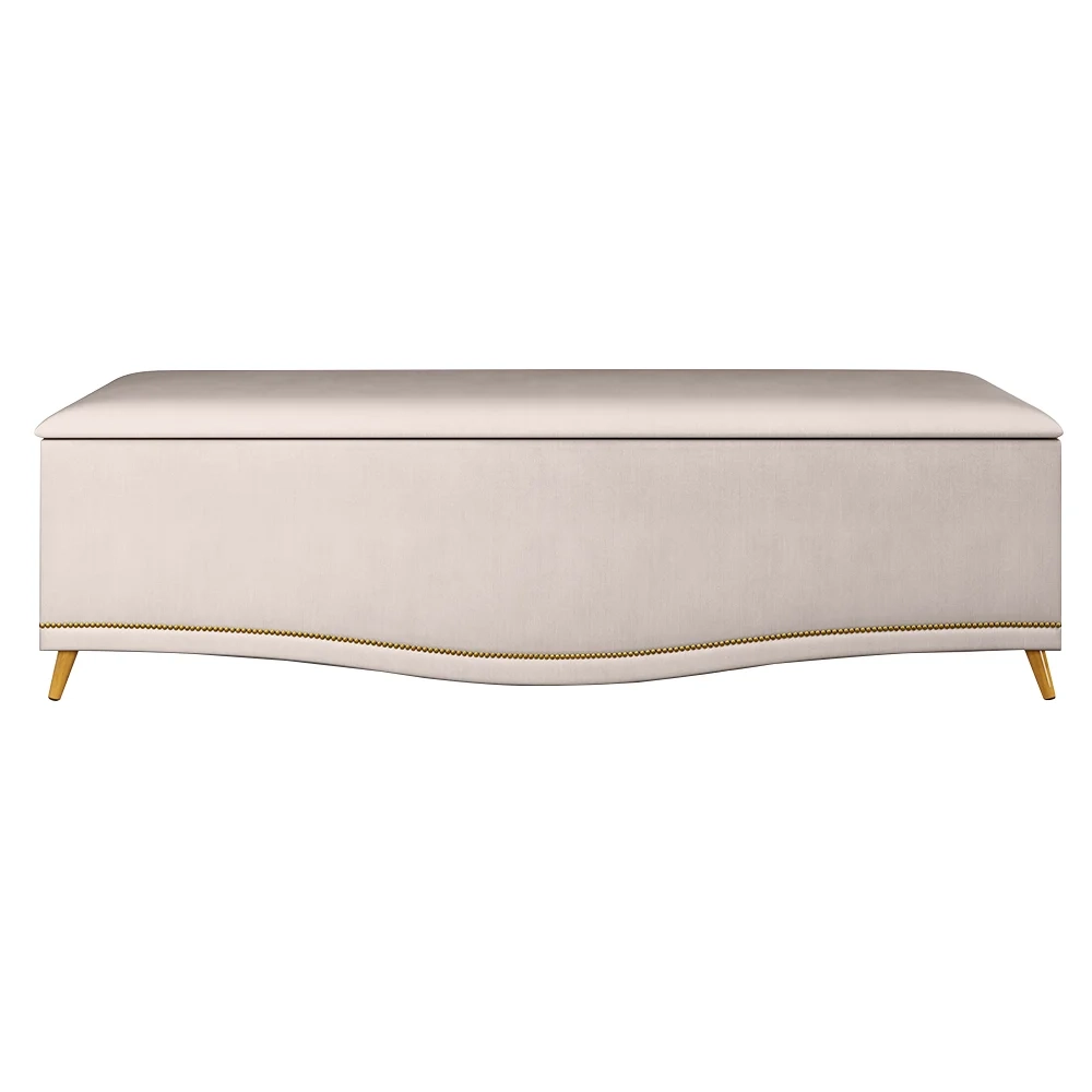Calçadeira Baú King 195cm com Tachas Imperial Veludo J02 Bege - Mpozenato