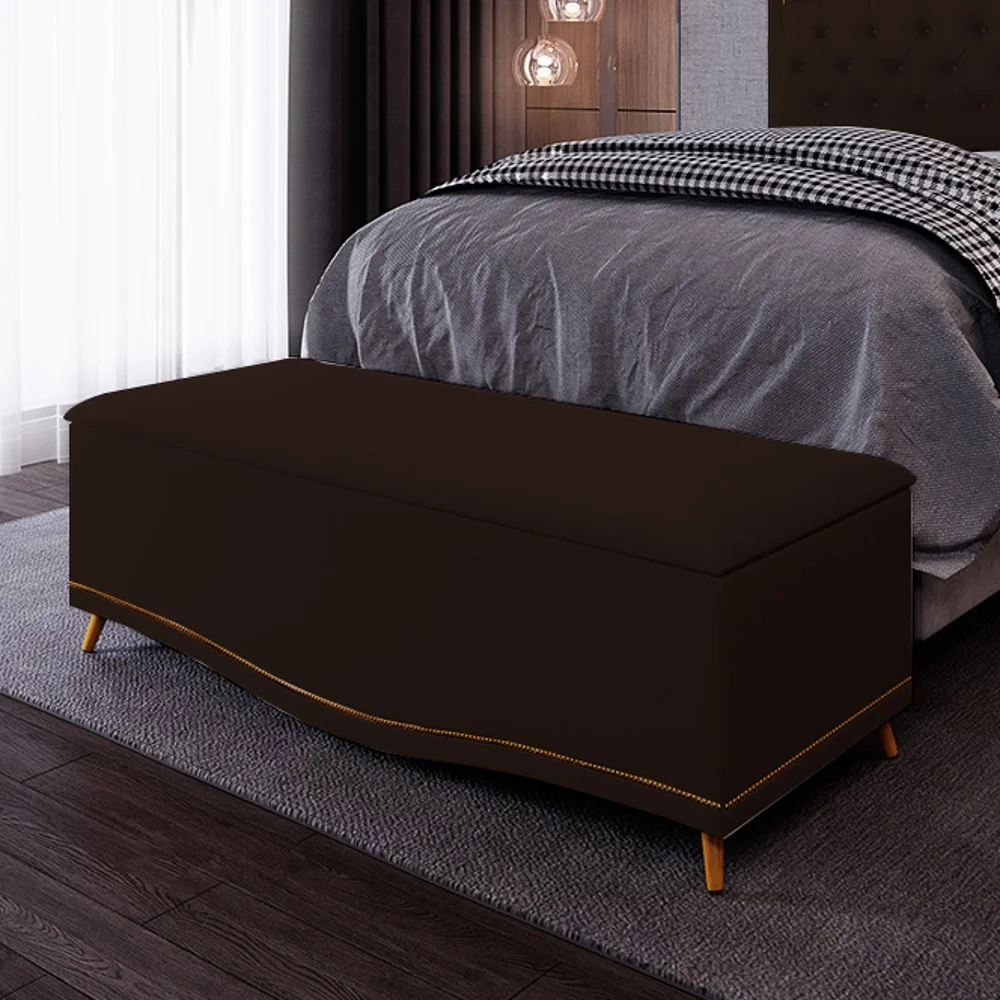 Calçadeira Baú King 195cm com Tachas Imperial J02 Sintético Marrom Escuro - Mpozenato