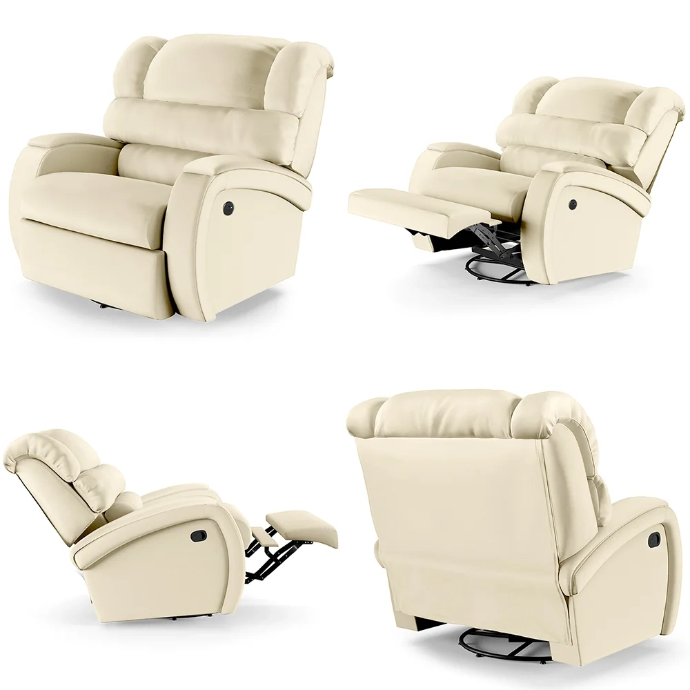 Poltrona do Papai Reclinável Kalie Glider Giratória Massagem FH9 PU Bege - Mpozenato