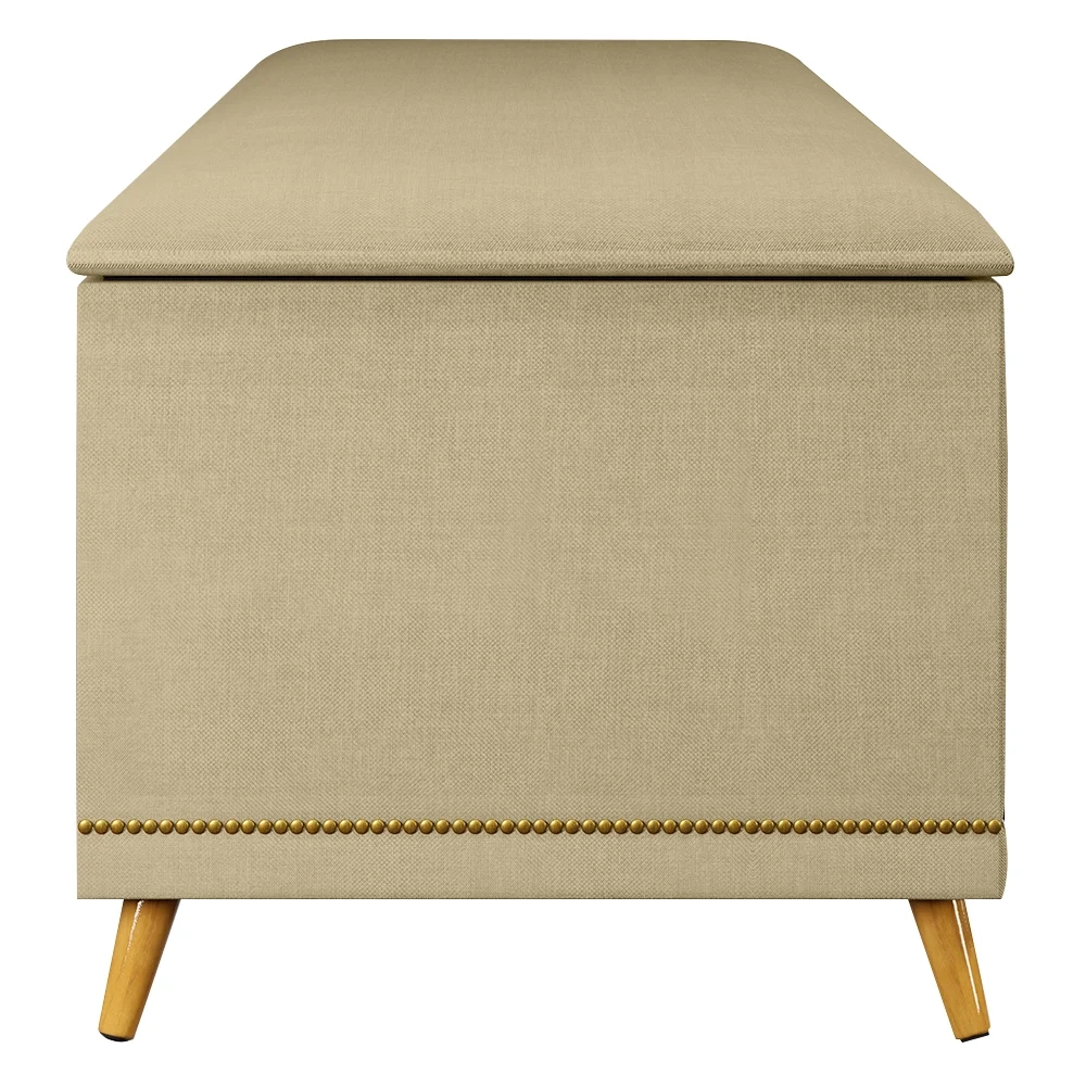 Calçadeira Baú King 195cm com Tachas Imperial J02 Linho Areia - Mpozenato