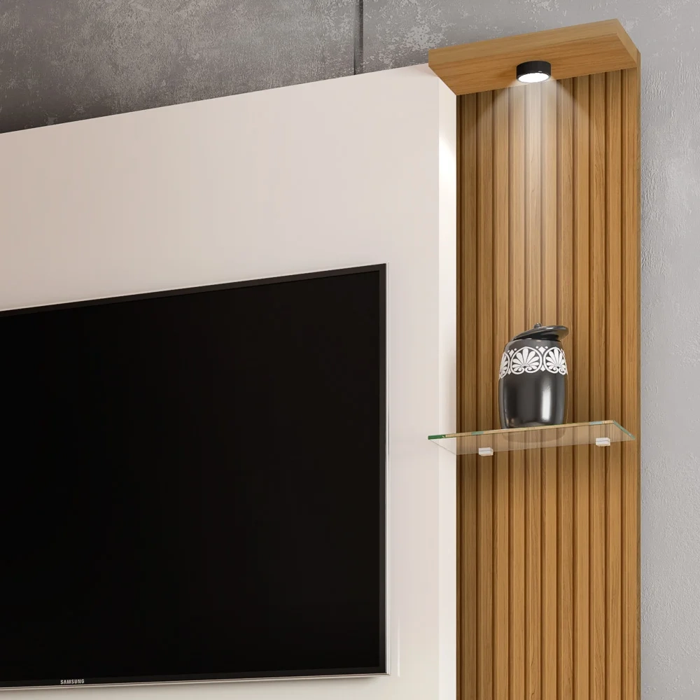 Estante Home Theater Para TV Até 60 Pol. com LED York Cinamomo/Off White/Ripado - Bechara