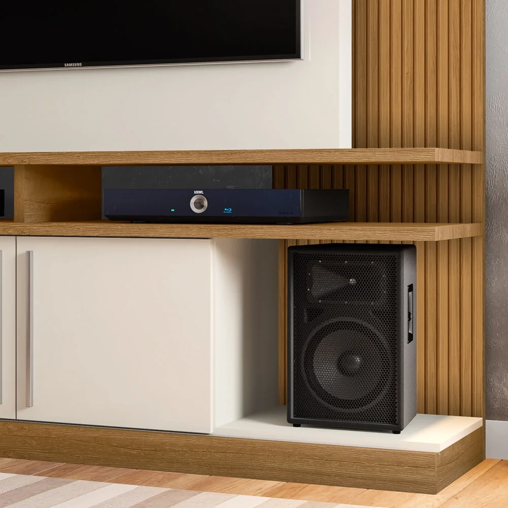 Estante Home Theater Para TV Até 60 Pol. com LED York Cinamomo/Off White/Ripado - Bechara
