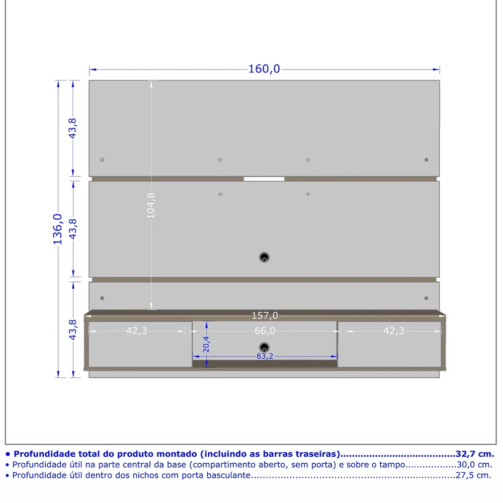 Painel Bancada Suspensa Para TV Até 65 Pol. 2 Portas Âmbar Cinamomo/Off White/Ripado - Bechara