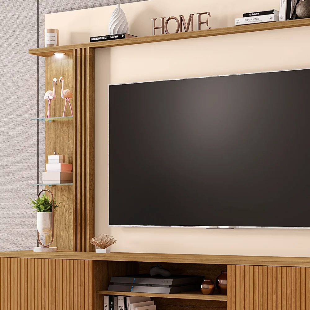 Estante Home Theater Para TV Até 65 Pol. Atlanta Cinamomo/Off White/Ripado - Bechara