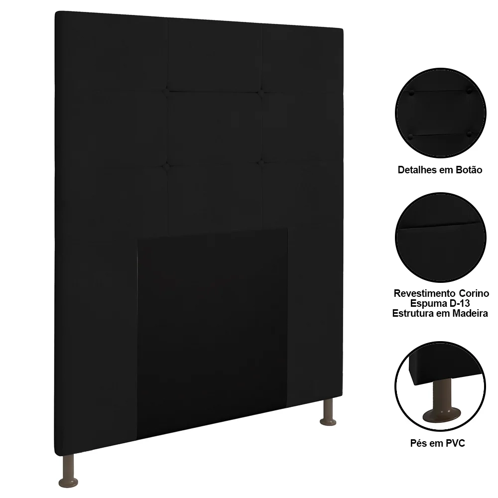 Cabeceira Cama Box Solteiro 90cm Safira Sintético Preto Z51 - Mpozenato