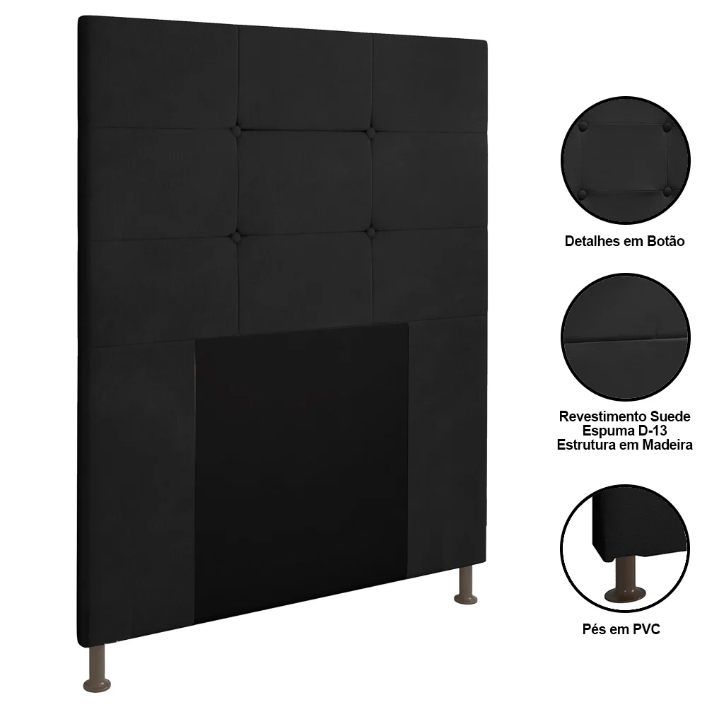 Cabeceira Cama Box Solteiro 90cm Safira Suede Preto Z51 - Mpozenato