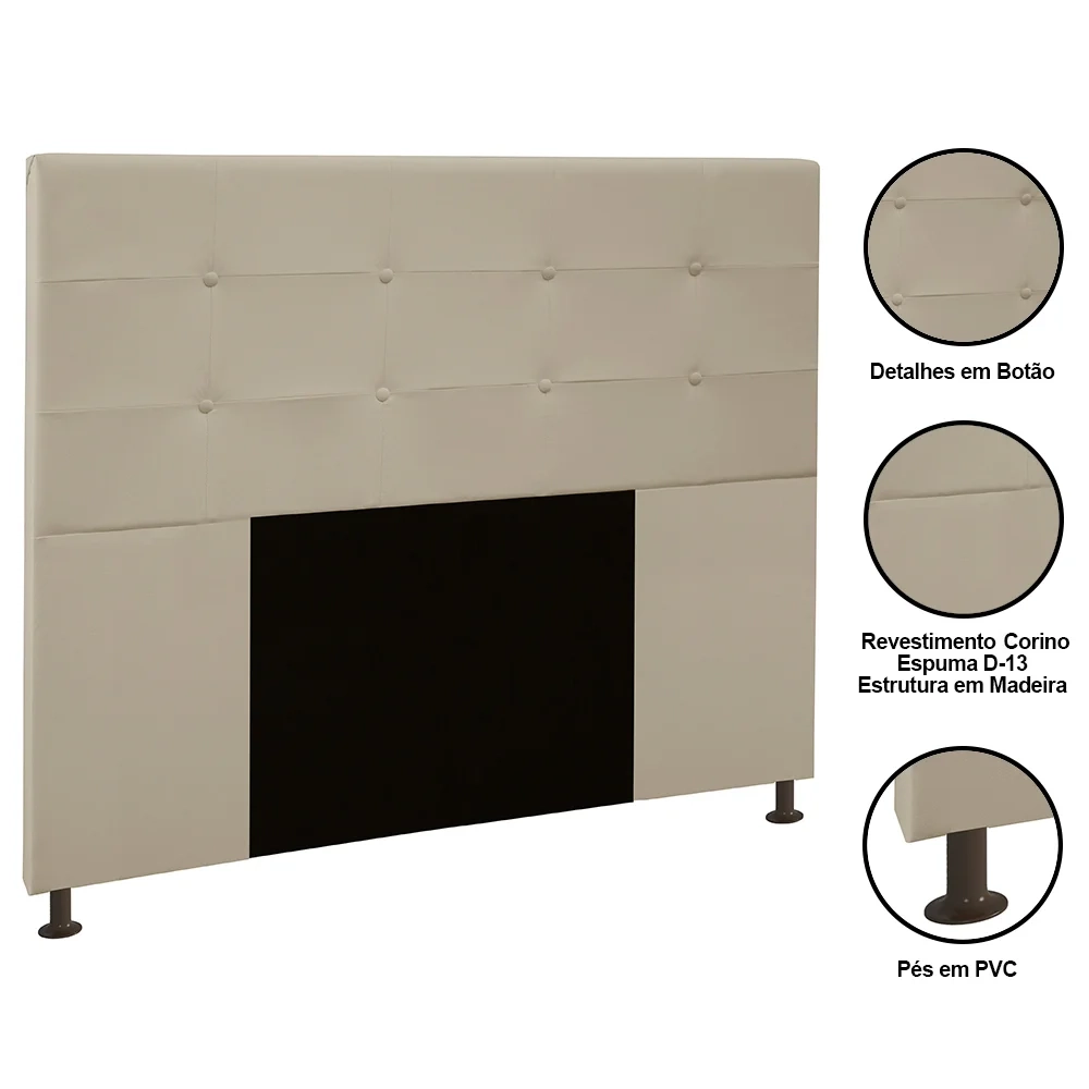 Cabeceira Cama Box Casal 140cm Safira Sintético Bege Z51 - Mpozenato
