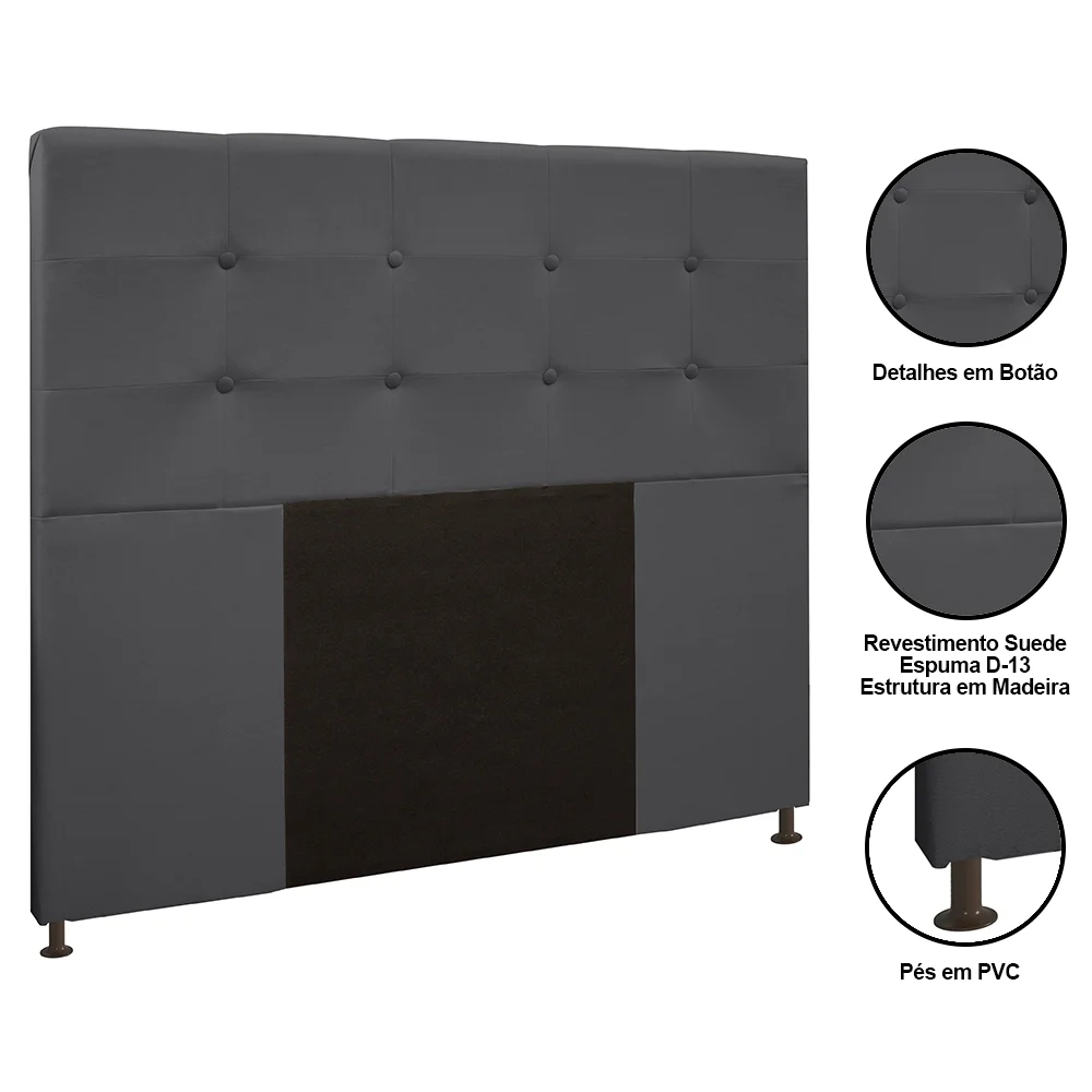 Cabeceira Cama Box Casal 140cm Safira Suede Cinza Z51 - Mpozenato