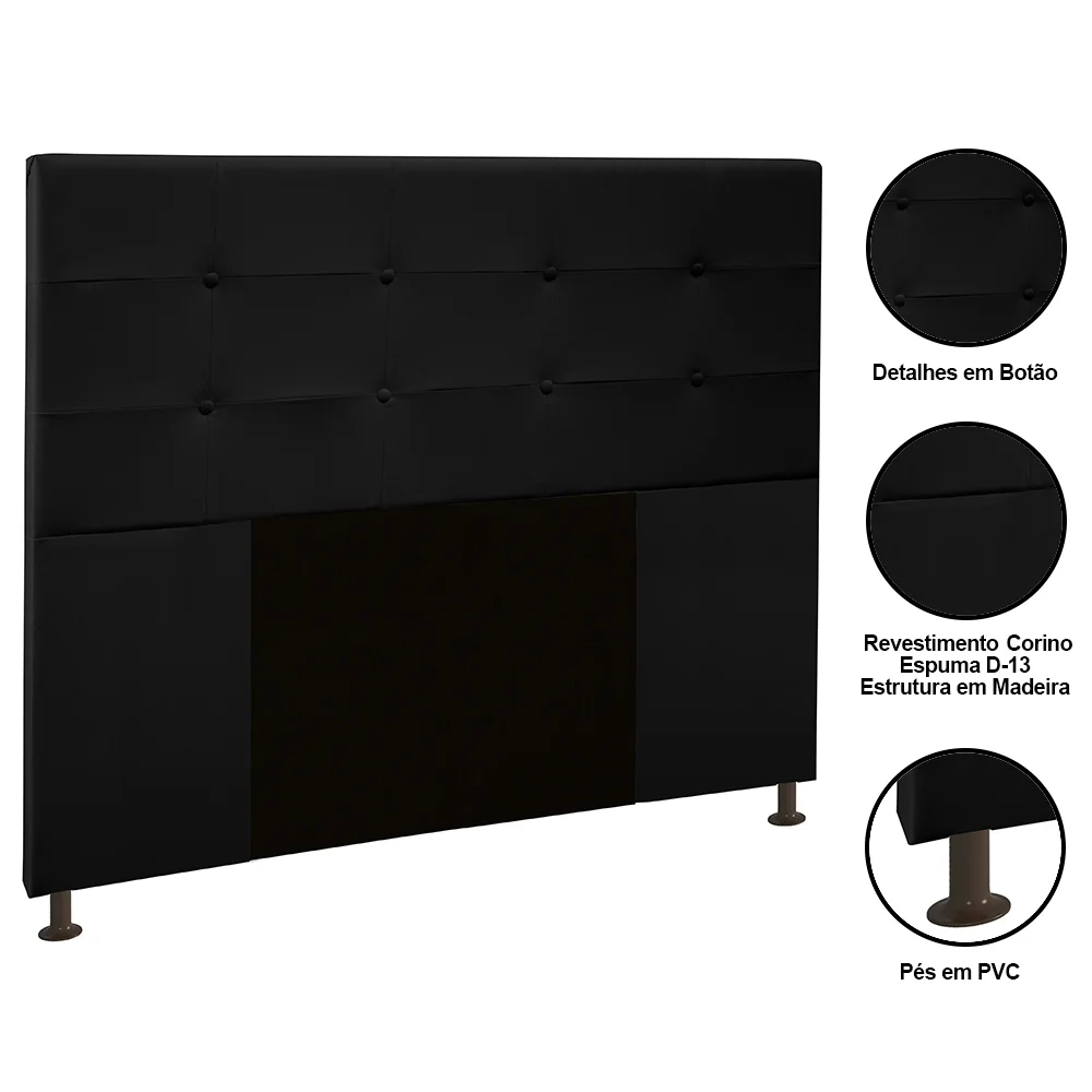 Cabeceira Cama Box Casal Queen 160cm Safira Sintético I02 Preto - Mpozenato