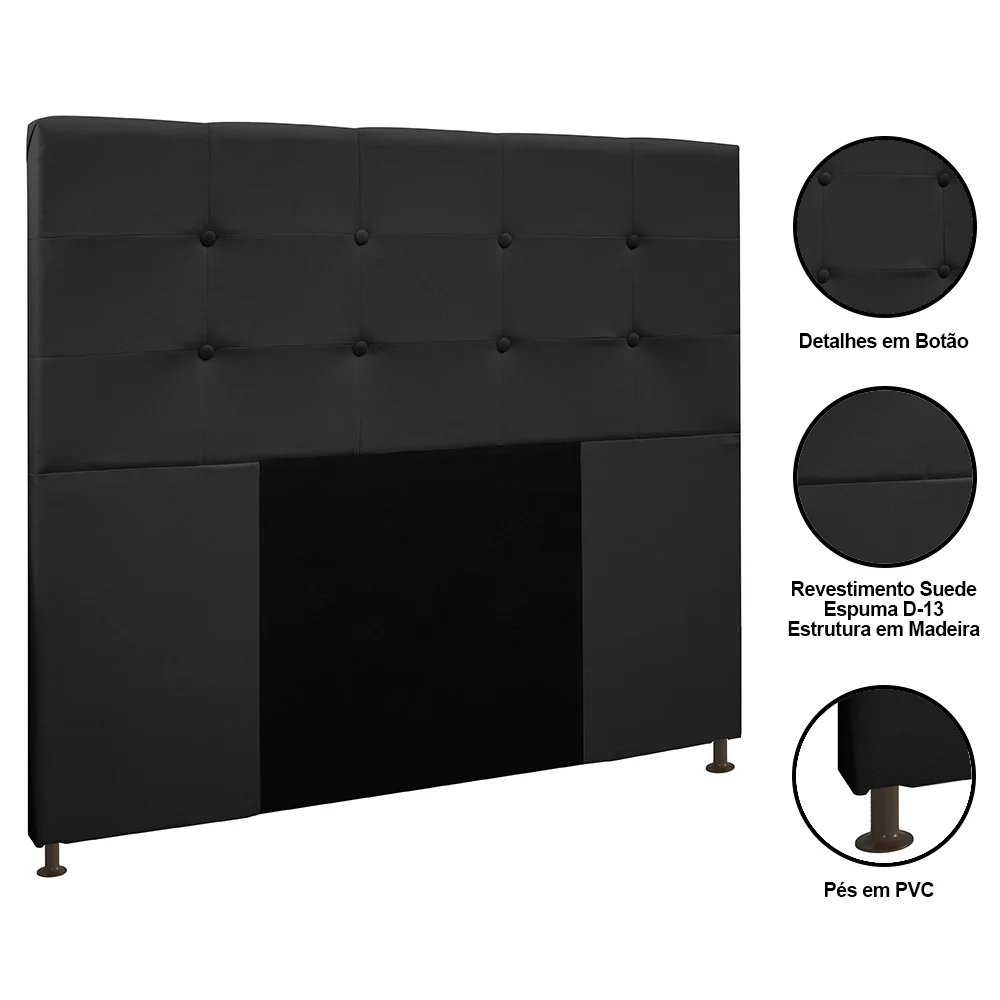 Cabeceira Cama Box Casal Queen 160cm Safira Suede Preto Z51 - Mpozenato