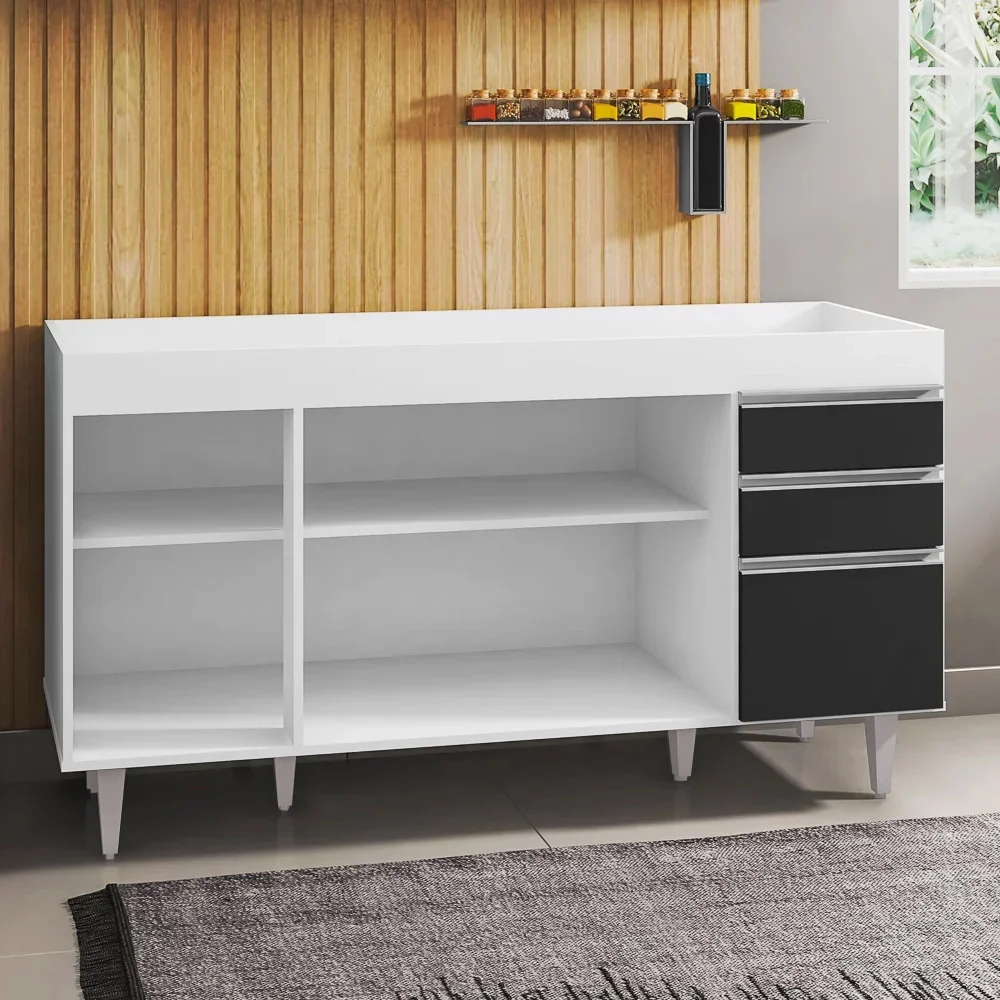 Balcão Gabinete para pia sem Tampo 150cm Marrocos Branco/Preto - Lumil