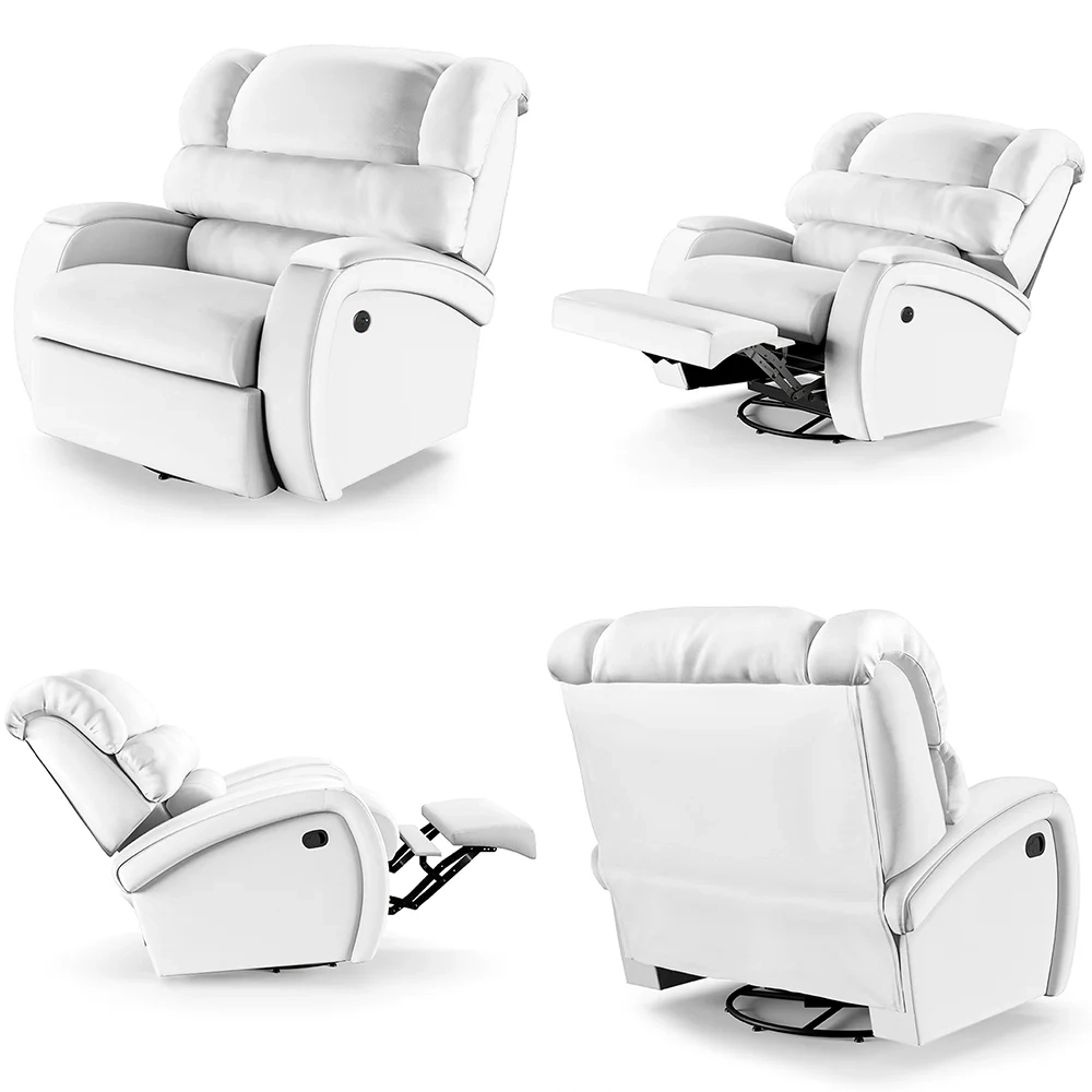 Poltrona do Papai Reclinável Kalie Glider Giratória Massagem FH9 PU Branco - Mpozenato