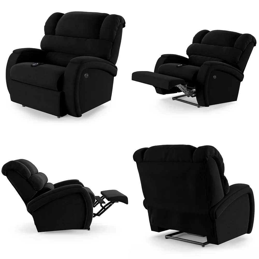 Poltrona do Papai Reclinável Kalie Controle Power Elétrico USB FH9 Veludo Preto - Mpozenato