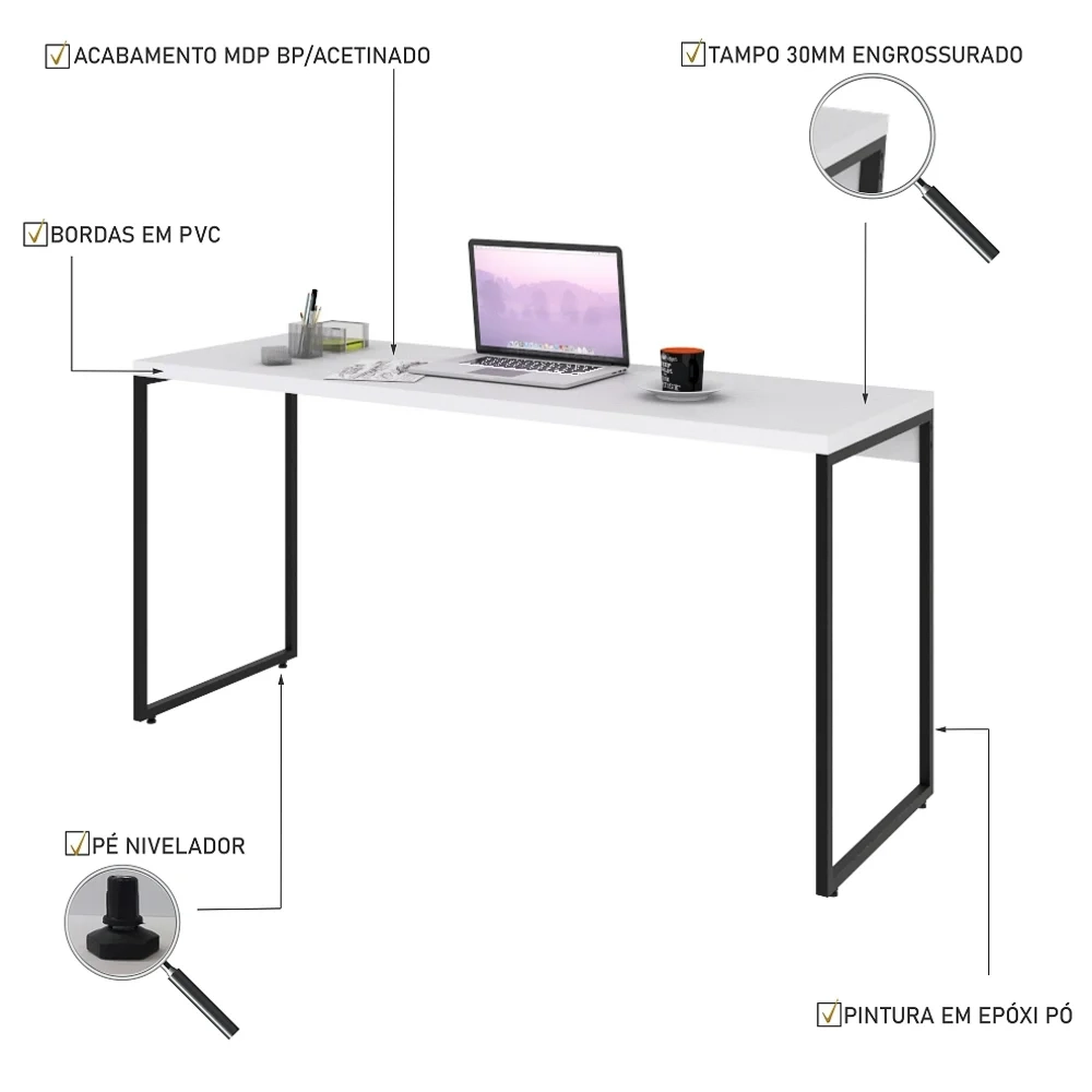 Mesa de Escritório Escrivaninha 150cm Dynamica Industrial C08 Branco Chess - Mpozenato