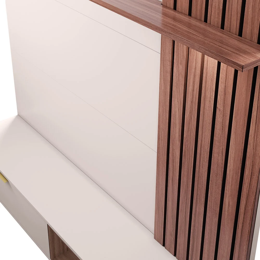 Painel Bancada Suspensa para TV até 65 Pol. Ripado 180cm Tocantins Off White/Nogueira Real - Colibri