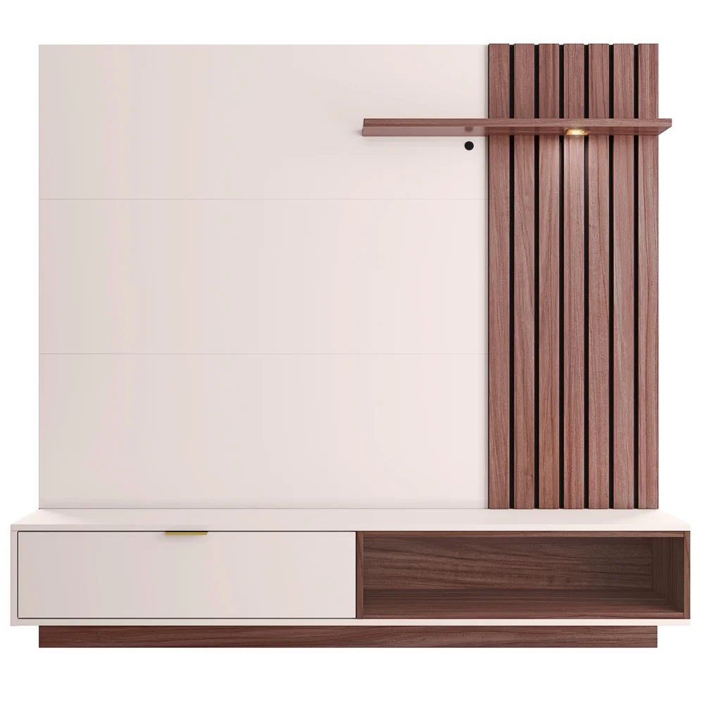 Painel Bancada Suspensa para TV até 65 Pol. Ripado 180cm Tocantins Off White/Nogueira Real - Colibri