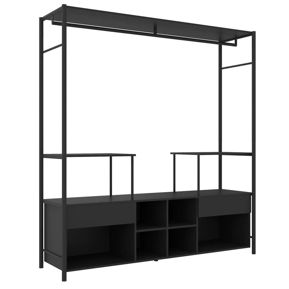 Guarda Roupa Closet Casal Industrial 174cm 2 Gavetas Barcelona Preto Texturizado - Artefamol