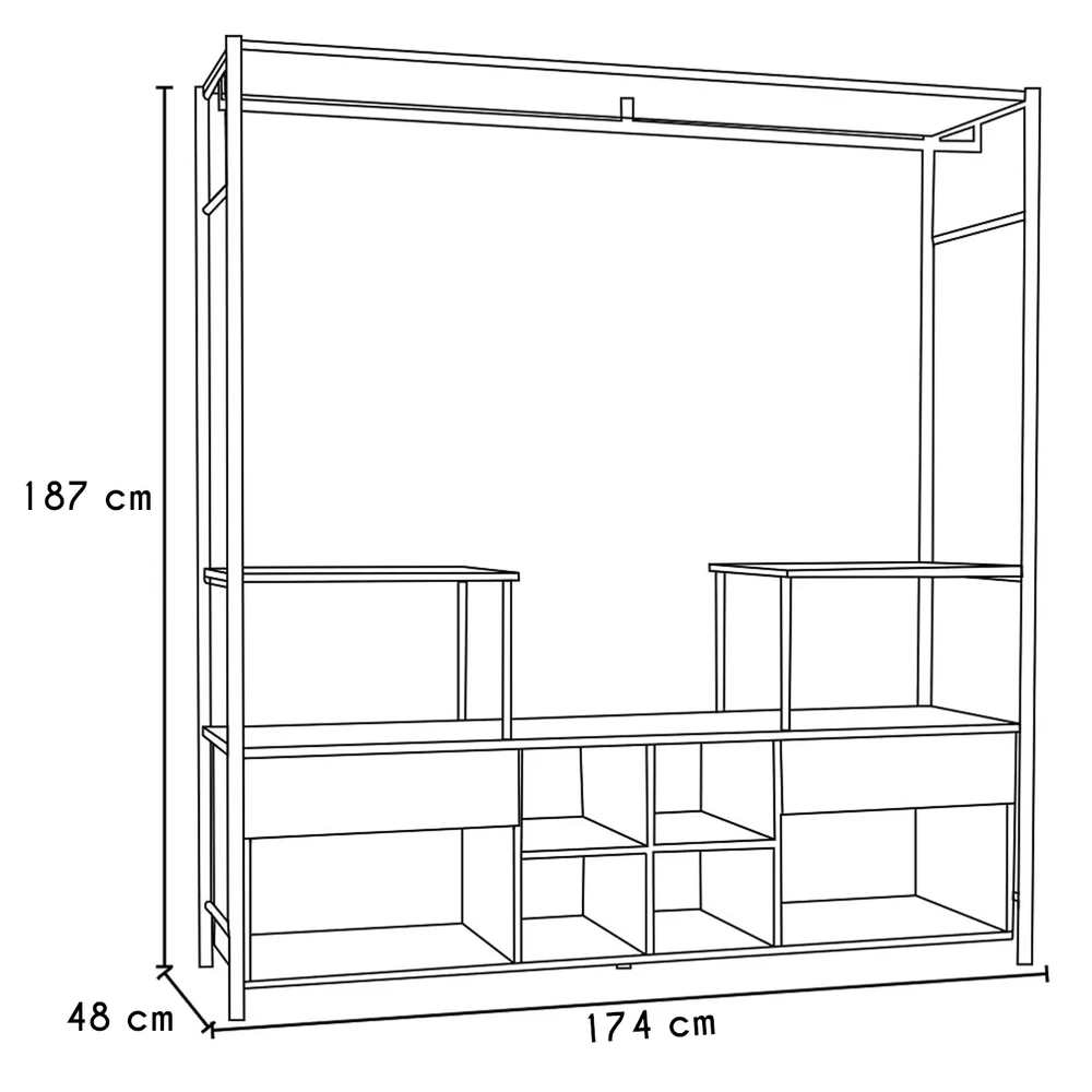 Guarda Roupa Closet Casal Industrial 174cm 2 Gavetas Barcelona Preto Texturizado - Artefamol