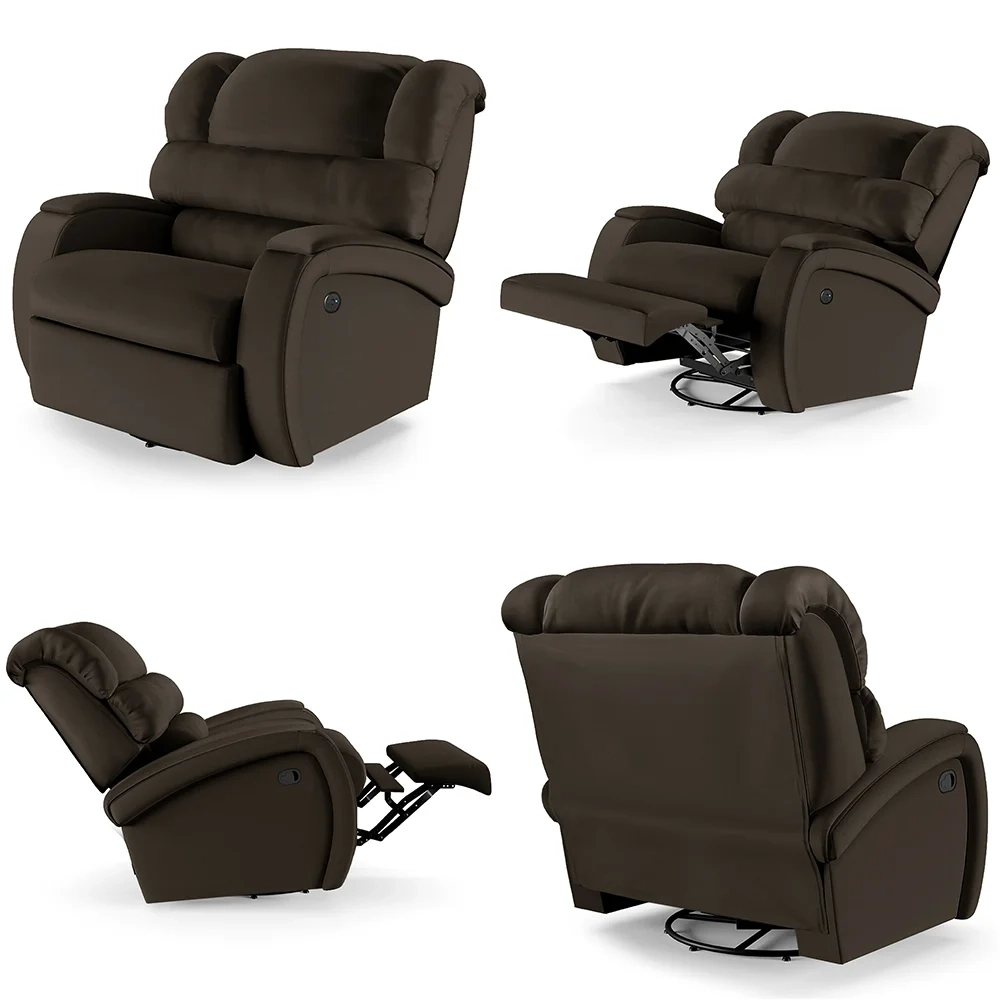 Poltrona do Papai Reclinável Kalie Glider Giratória Massagem FH9 PU Marrom - Mpozenato
