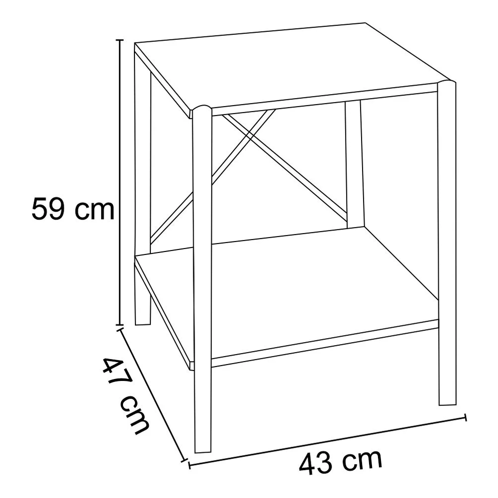 Mesa de Cabeceira 2 Prateleiras Pés Metálicos Madri Light Demolição/Preto - Artefamol
