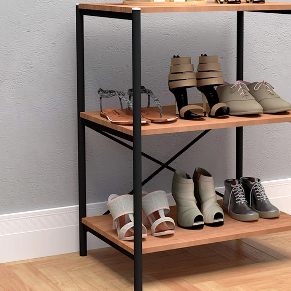 Sapateira Multiuso Hall de Entrada 60cm 3 Prateleiras Padova Demolição/Preto - Artefamol