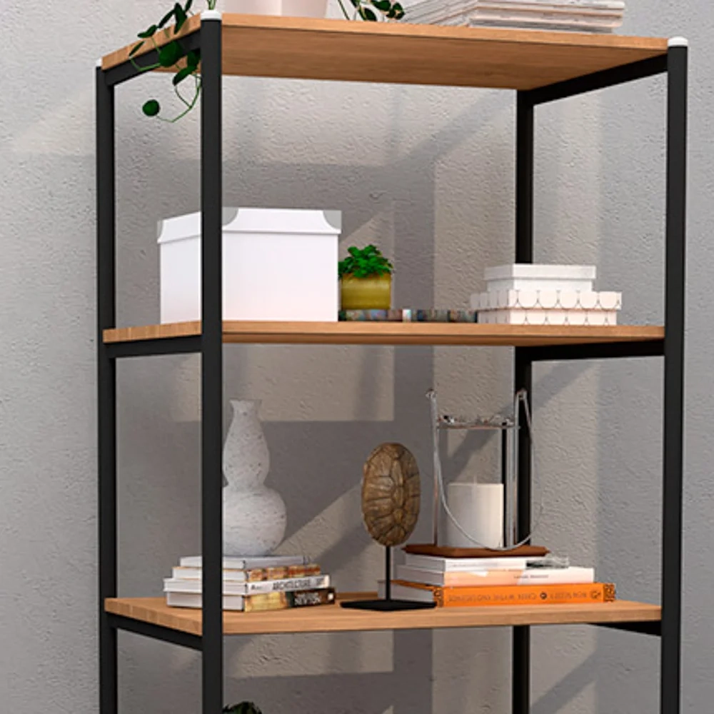 Estante Livreiro Multiuso Estilo Industrial 150cm 5 Prateleiras Trento Preto/Demolição - Artefamol