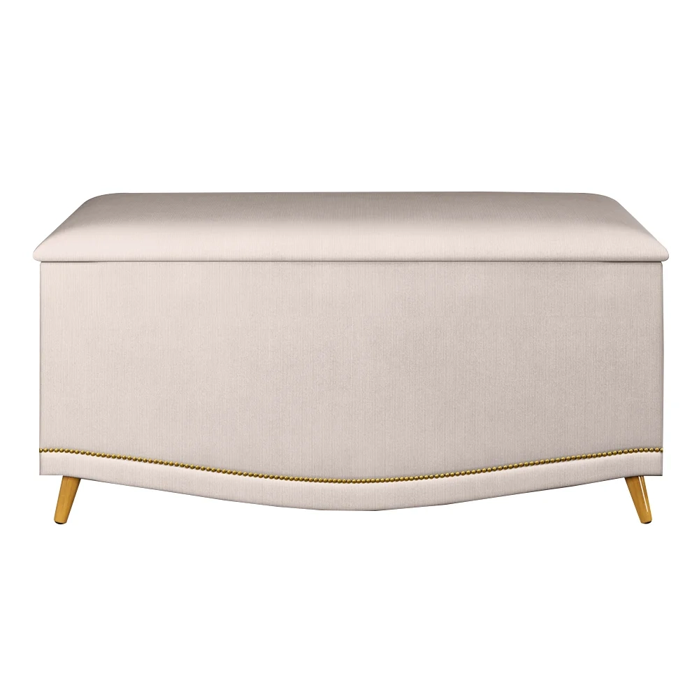 Calçadeira Baú Solteiro 90cm com Tachas Imperial J02 Veludo Bege - Mpozenato