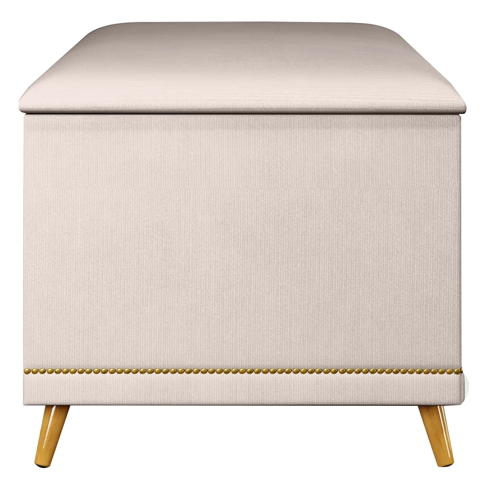 Calçadeira Baú Solteiro 90cm com Tachas Imperial J02 Veludo Bege - Mpozenato