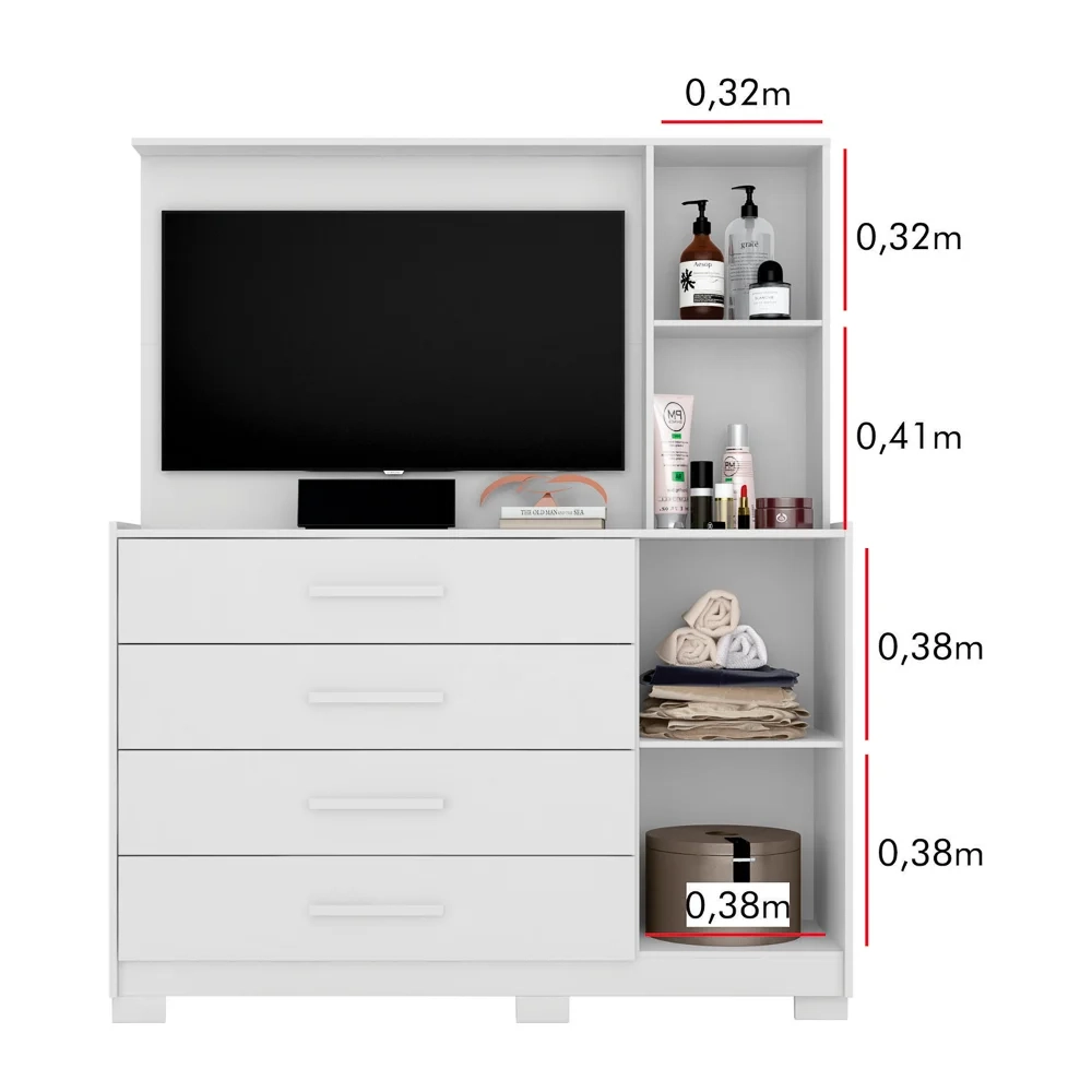 Cômoda Sapateira Com Painel Para TV 4 Gavetas Azaléia A02 Branco Fosco - Mpozenato