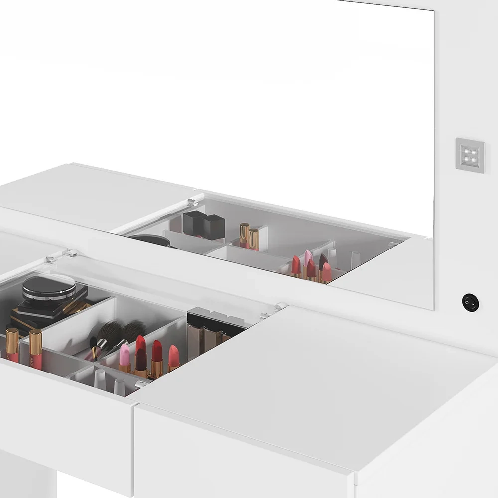 Penteadeira Camarim Com Espelho e LED 3 Gavetas Studio Beauty A02 Branco - Mpozenato