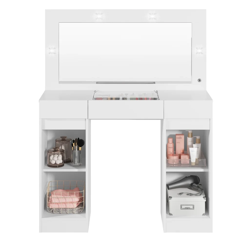 Penteadeira Camarim Com Espelho e LED 3 Gavetas Studio Beauty A02 Branco - Mpozenato