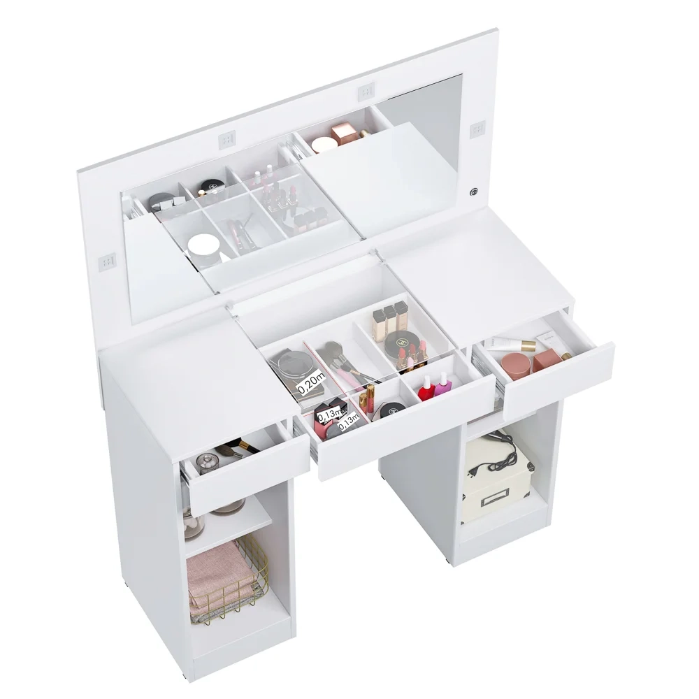 Penteadeira Camarim Com Espelho e LED 3 Gavetas Studio Beauty A02 Branco - Mpozenato