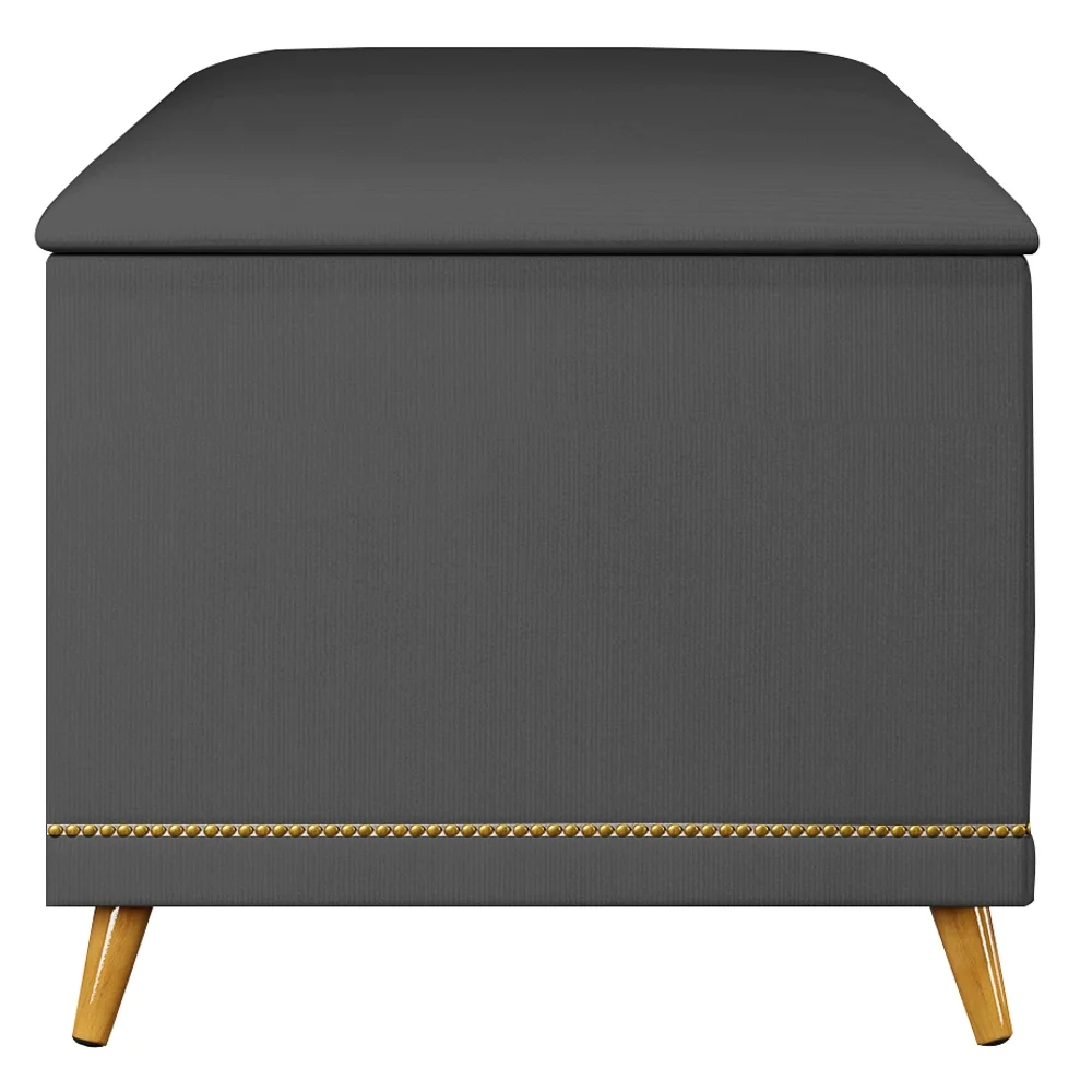 Calçadeira Baú Solteiro 90cm com Tachas Imperial J02 Veludo Cinza - Mpozenato