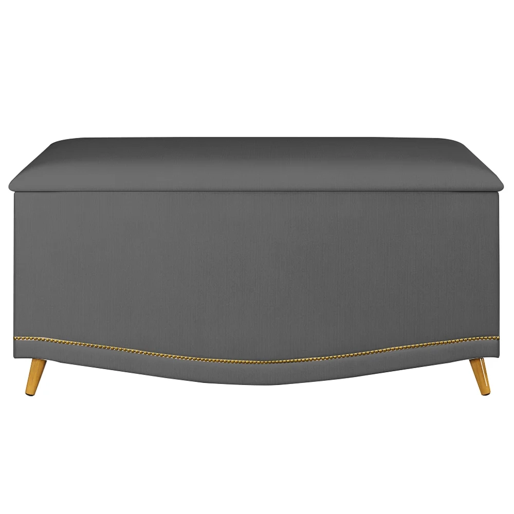 Calçadeira Baú Solteiro 90cm com Tachas Imperial J02 Veludo Cinza - Mpozenato