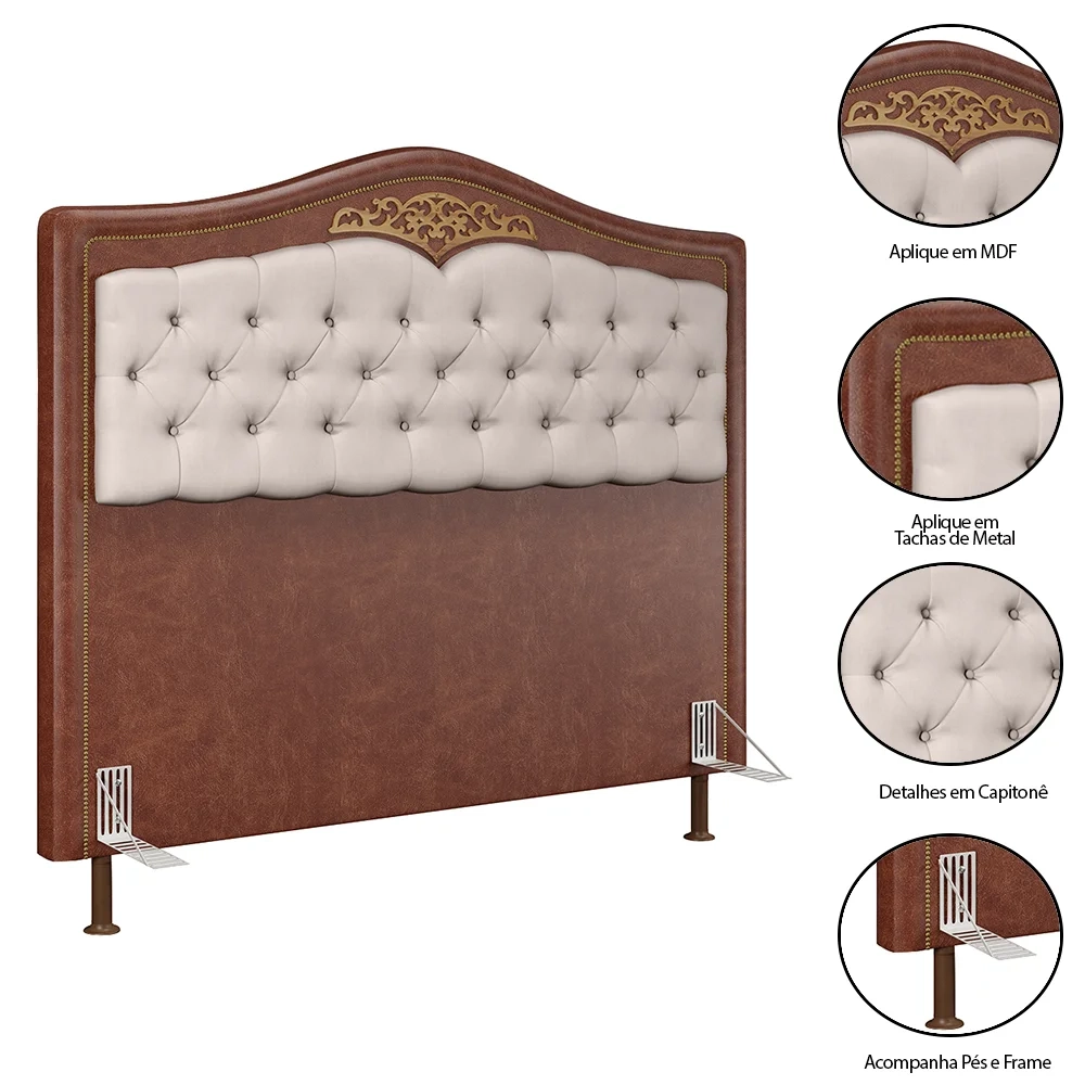 Cabeceira Cama Box Casal King 195cm com Tachas Imperial J02 Facto Marrom/Bege - Mpozenato