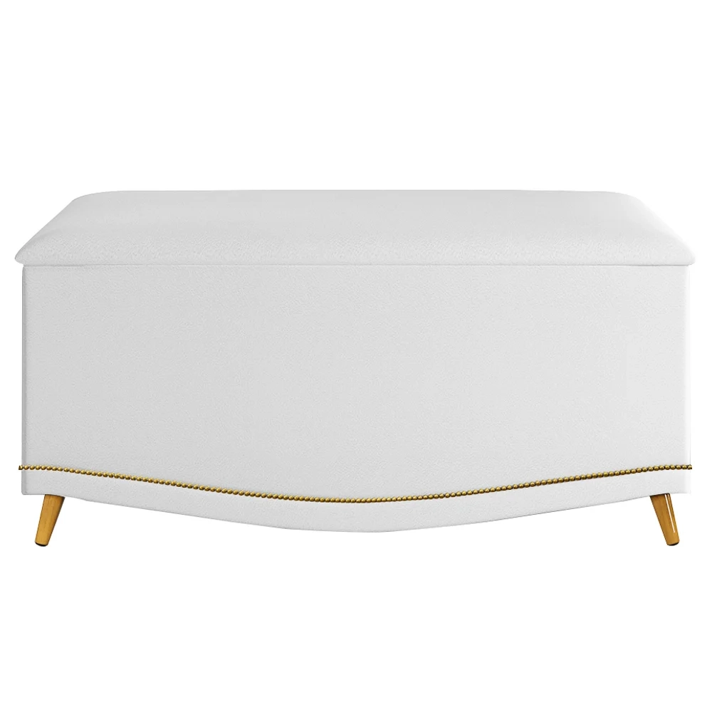 Calçadeira Baú Solteiro 90cm com Tachas Imperial J02 Sintético Branco - Mpozenato