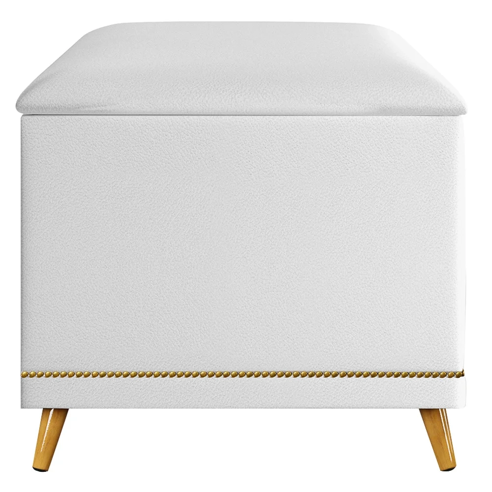 Calçadeira Baú Solteiro 90cm com Tachas Imperial J02 Sintético Branco - Mpozenato