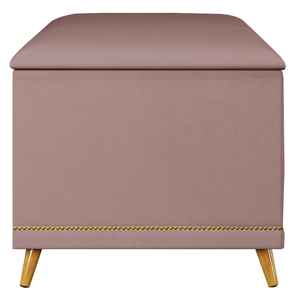 Calçadeira Baú Solteiro 90cm com Tachas Imperial J02 Veludo Rosê - Mpozenato