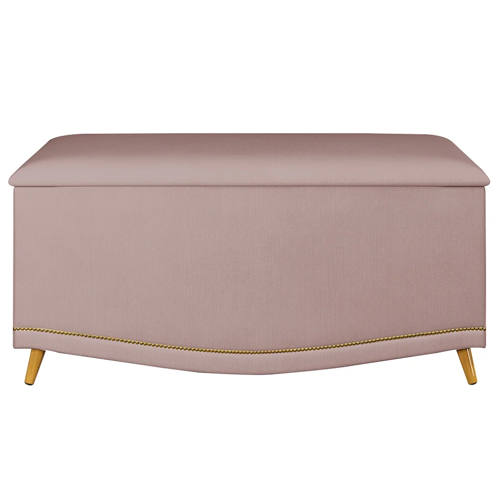Calçadeira Baú Solteiro 90cm com Tachas Imperial J02 Veludo Rosê - Mpozenato